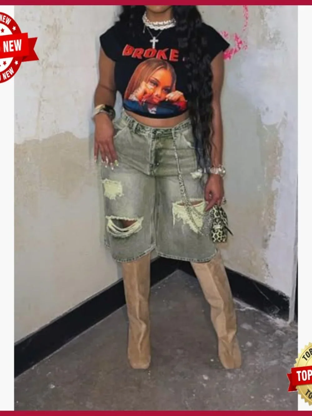 High Rise Baggy Ripped Denim Shorts Straight Wide Leg Y2k Bermuda Cargo